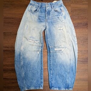 Free People We The Free Good Luck Mid Rise Barrel Jeans 24, Barnyard Blue